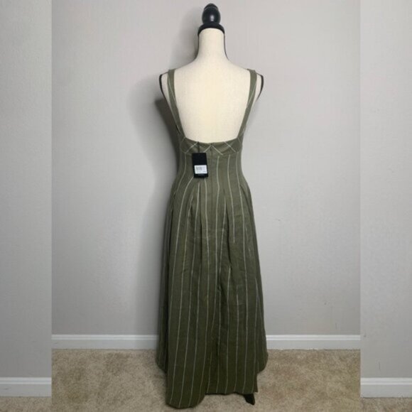 NWT NICHOLAS Selene Seamed Cami Linen Olive & White Striped Maxi Dress - Picture 7 of 16